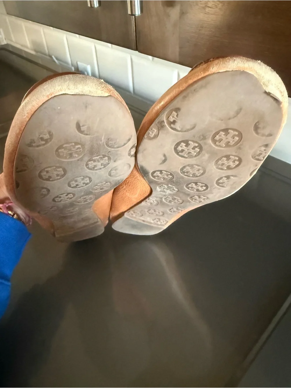 Tory Burch Girls Brown Leather Logo Ballet Flats